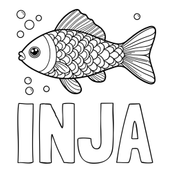 Online izdelana pobarvanka - Pobarvanka imena INJA in pobarvanka ribe