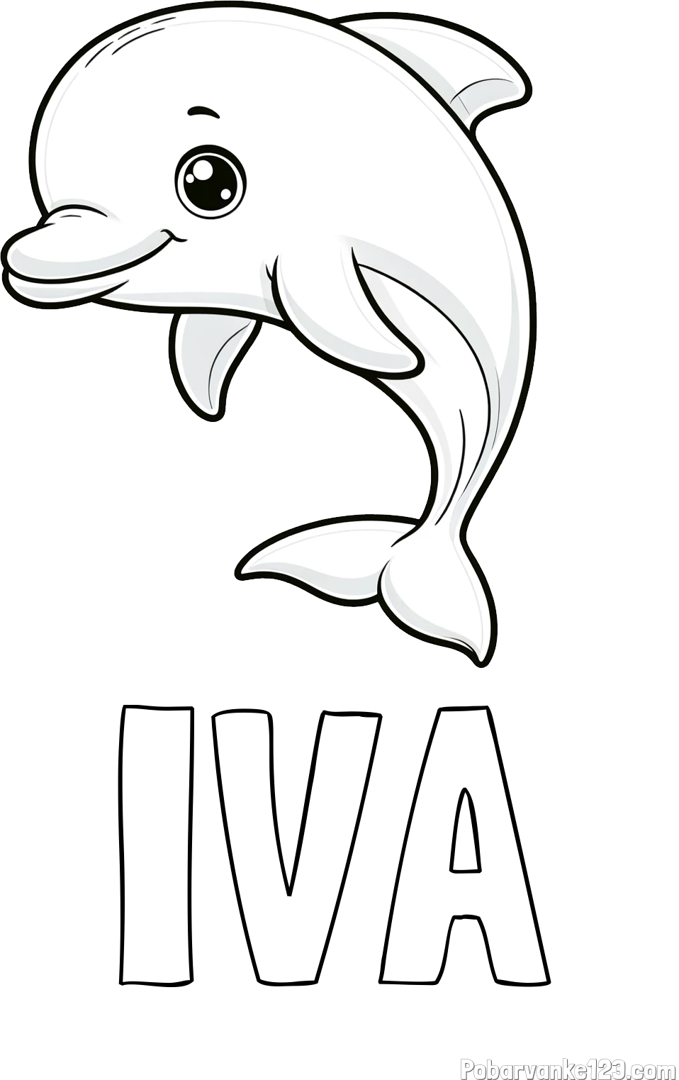 Pobarvanka imena IVA in otroška pobarvanka ljubkega delfina