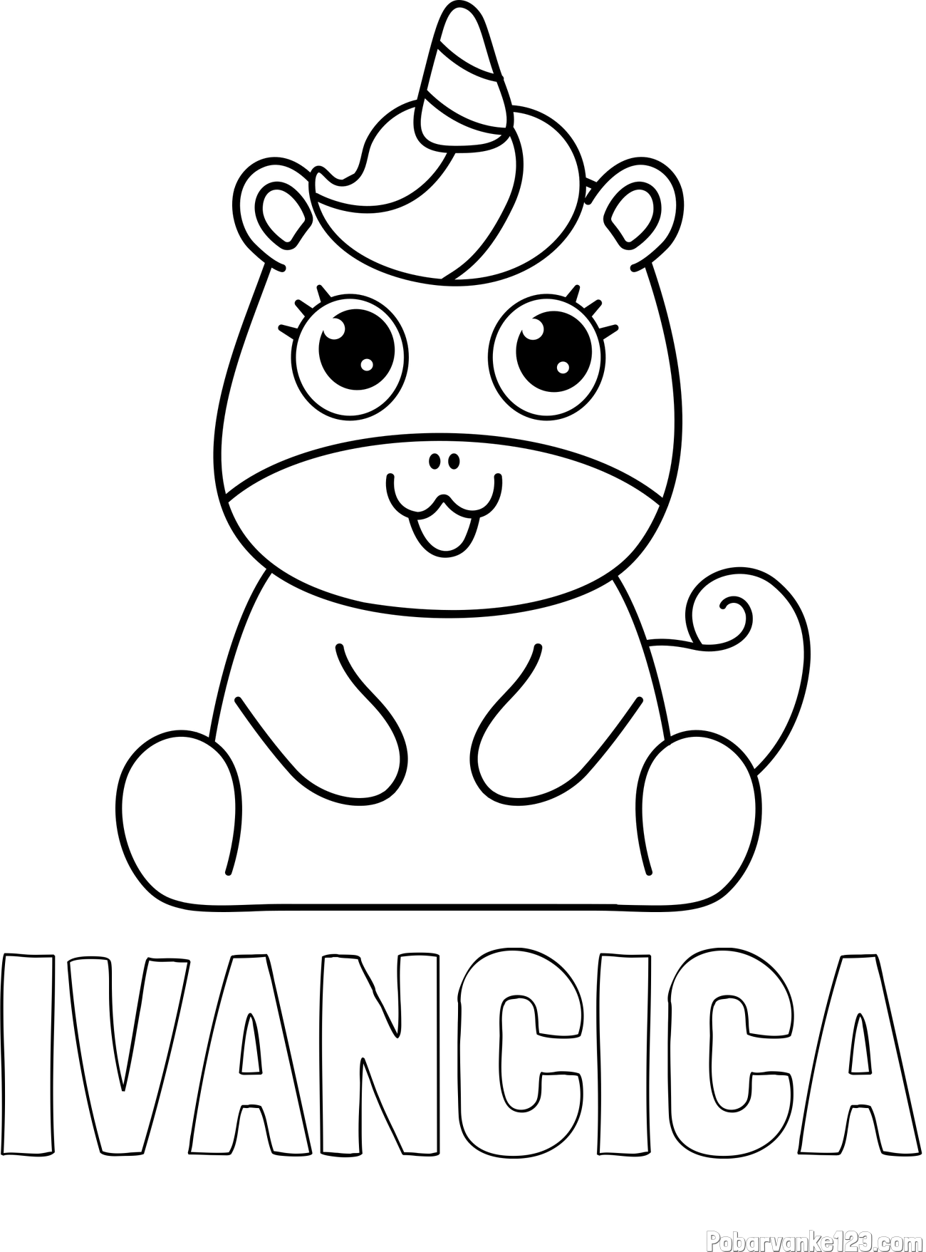 Pobarvanka imena IVANČICA in pobarvanka čudovitega samoroga Unicorn