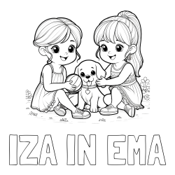 Pobarvanka imena IZA IN EMA in pobarvanka prijateljic s kužkom