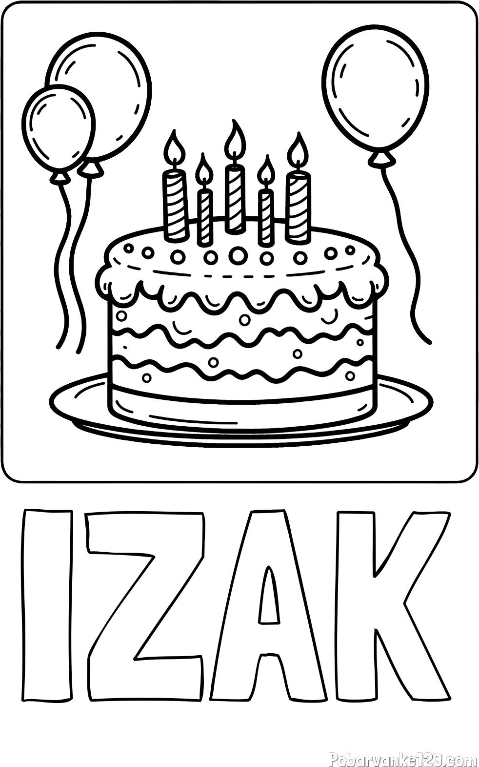 Pobarvanka imena IZAK in pobarvanka torte za 5. rojstni dan