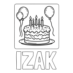 Online izdelana pobarvanka - Pobarvanka imena IZAK in pobarvanka torte za 5. rojstni dan
