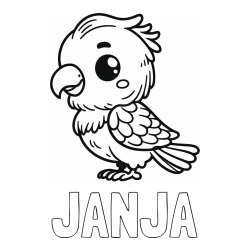 Online izdelana pobarvanka - Pobarvanka imena JANJA in pobarvanka ljubkega papagaja