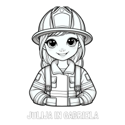 Online izdelana pobarvanka - Pobarvanka imena JULIJA IN GABRIELA in pobarvanka ljubke gasilke