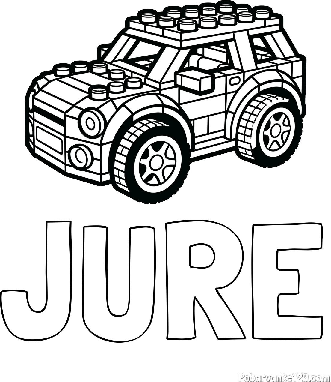 Pobarvanka imena JURE in pobarvanka avtomobila sestavljenega iz LEGO kock