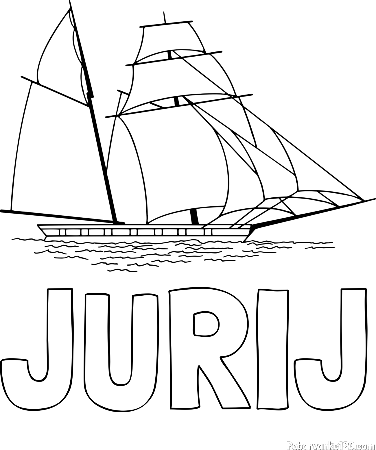 Pobarvanka imena JURIJ in pobarvanka velike jadrnice z veliko jadri