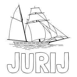 Pobarvanka imena JURIJ in pobarvanka velike jadrnice z veliko jadri