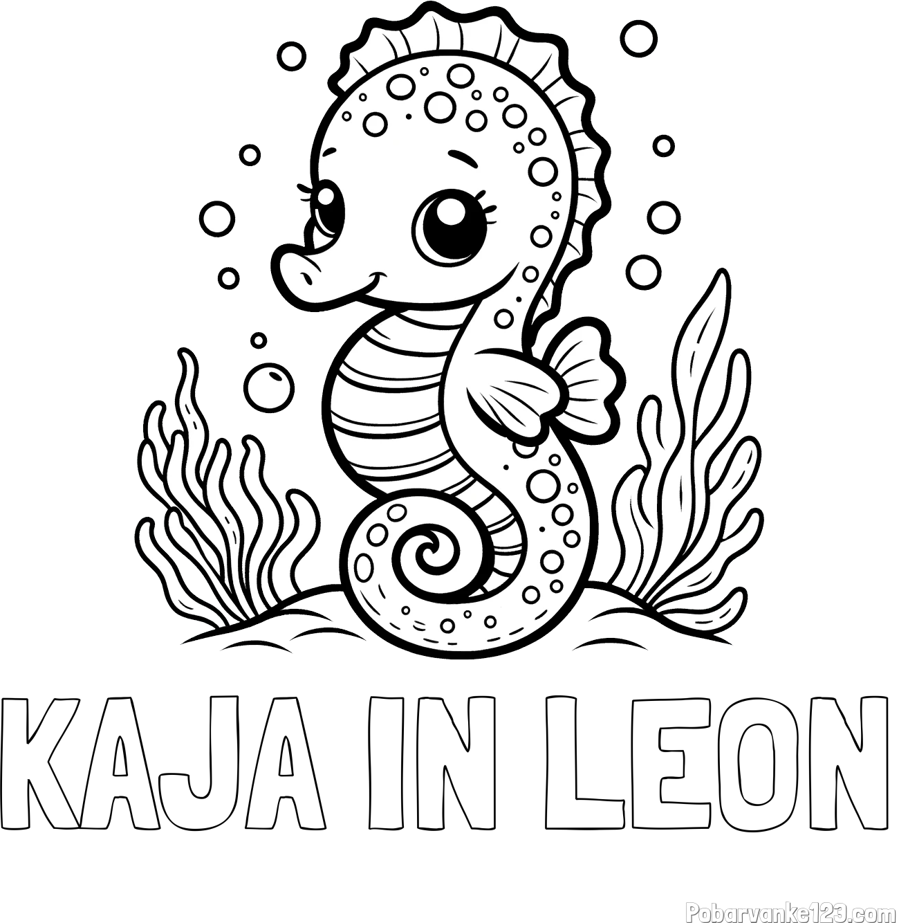 Pobarvanka imena KAJA IN LEON in pobarvanka morskega konjička