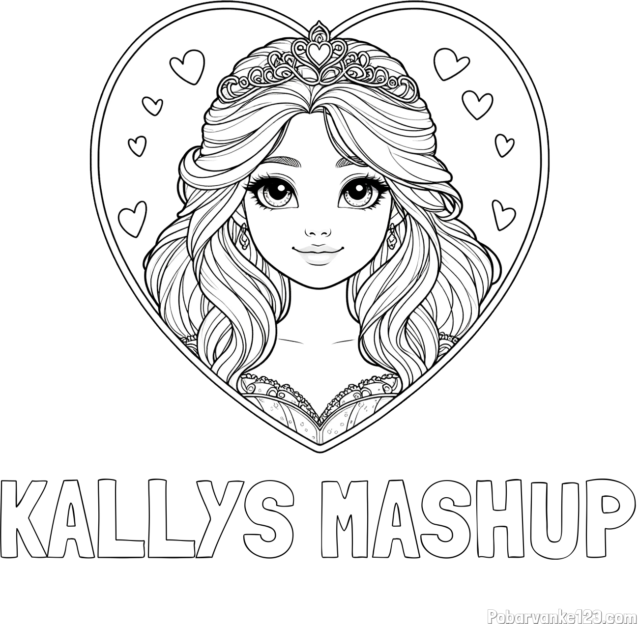 Pobarvanka imena KALLYS MASHUP in pobarvanka princeske ter srčkov