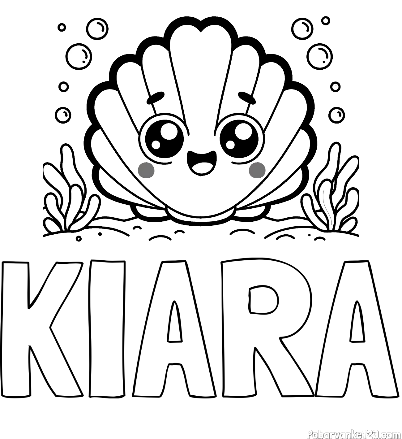Pobarvanka imena KIARA in pobarvanka nasmejane školjke