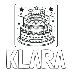 Online izdelana pobarvanka - Pobarvanka imena KLARA in pobarvanka slastne torte