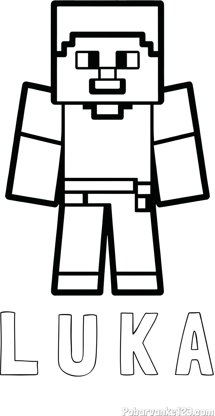 Pobarvanka imena L U K A in pobarvanka Minecraft figurice