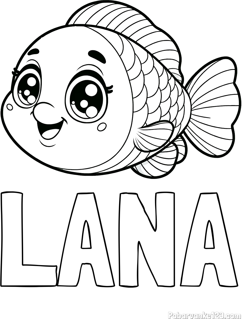 Pobarvanka imena LANA in pobarvanka prisrčne ribe