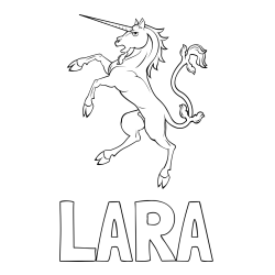 Online izdelana pobarvanka - Pobarvanka imena LARA in samorog Pua
