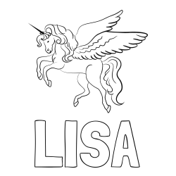 Online izdelana pobarvanka - Pobarvanka imena LISA in lepa pobarvanka samoroga