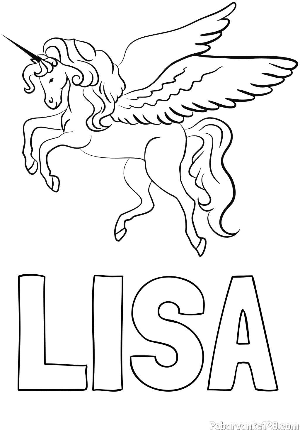 Pobarvanka imena LISA in lepa pobarvanka samoroga