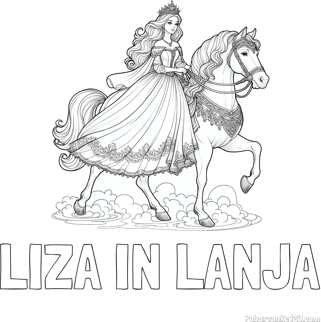 Pobarvanka imena LIZA IN LANJA in pobarvanka princese na konju