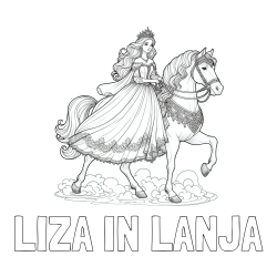 Online izdelana pobarvanka - Pobarvanka imena LIZA IN LANJA in pobarvanka princese na konju