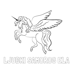 Online izdelana pobarvanka - Pobarvanka imena LJUBKI SAMOROG ELA in lepa pobarvanka samoroga