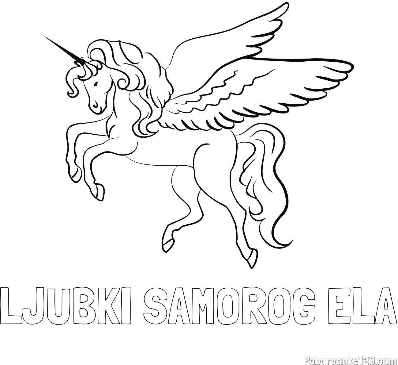 Pobarvanka imena LJUBKI SAMOROG ELA in lepa pobarvanka samoroga