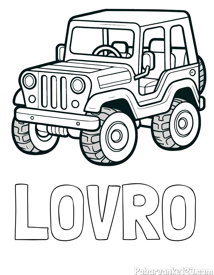 Pobarvanka imena LOVRO in preprosta pobarvanka jeep-a