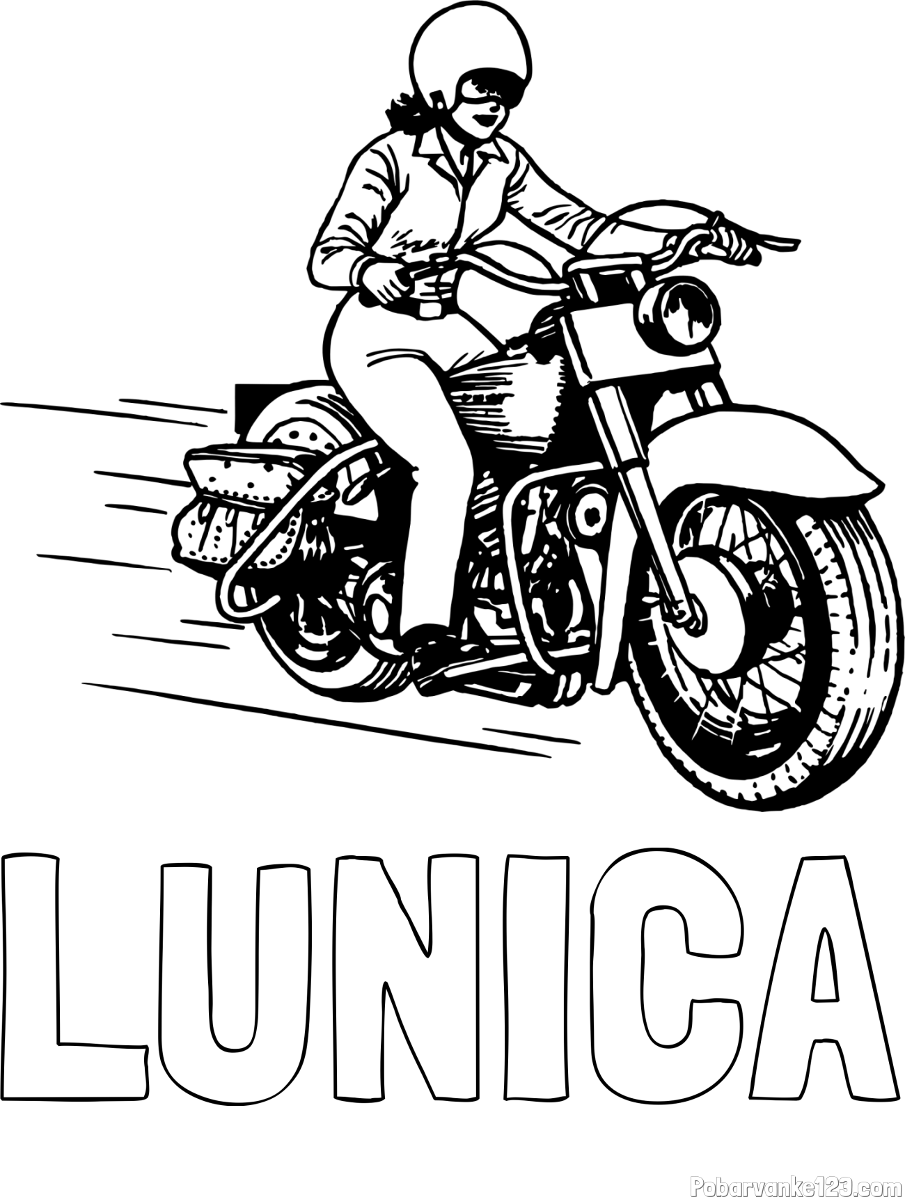 Pobarvanka imena LUNICA in pobarvanka motorja ter motoristke