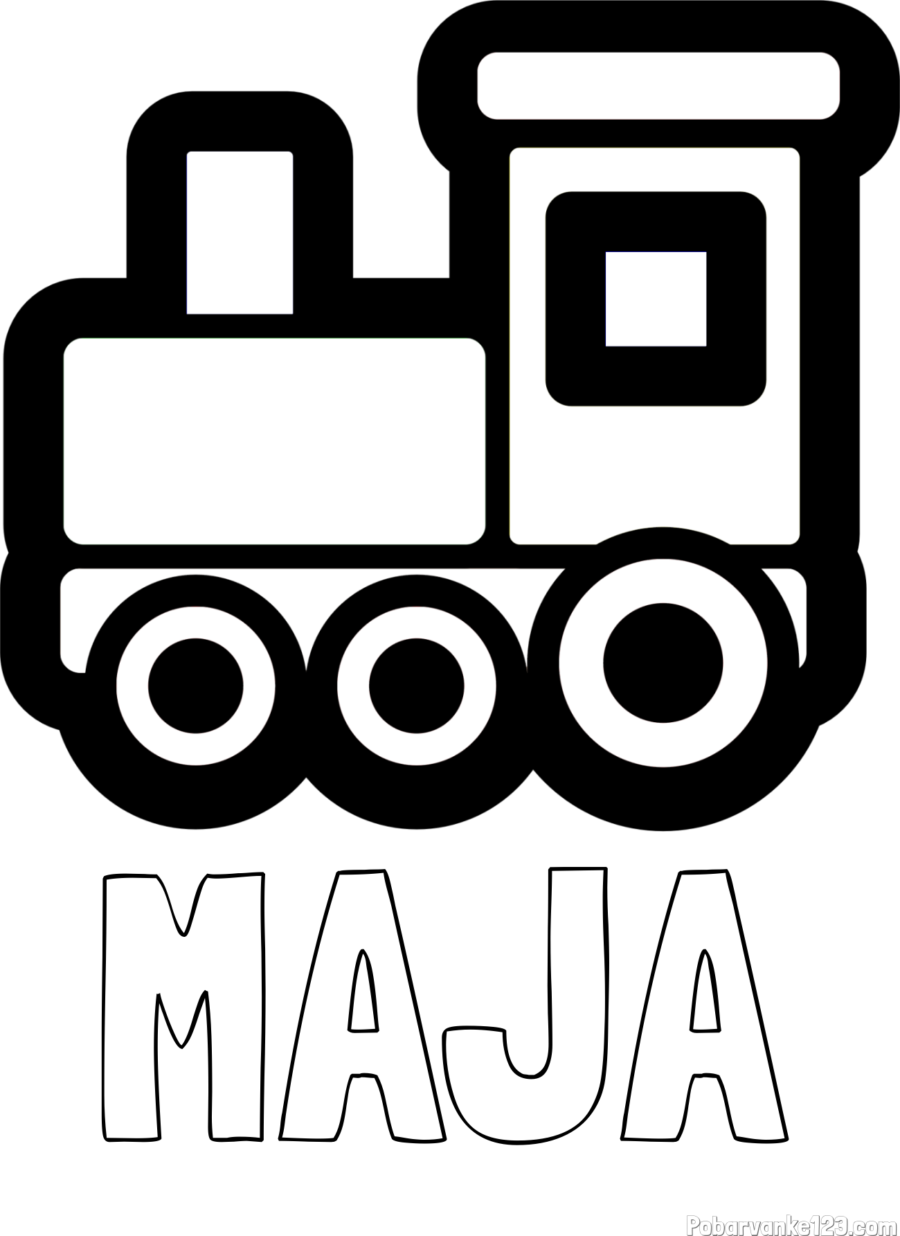 Pobarvanka imena MAJA in otroška pobarvanka lokomotive