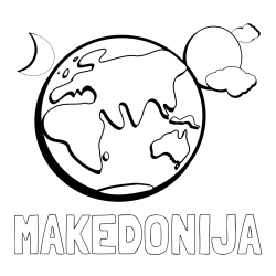 Online izdelana pobarvanka - Pobarvanka imena MAKEDONIJA in pobarvanka planeta Zemlje, lune ter sonca