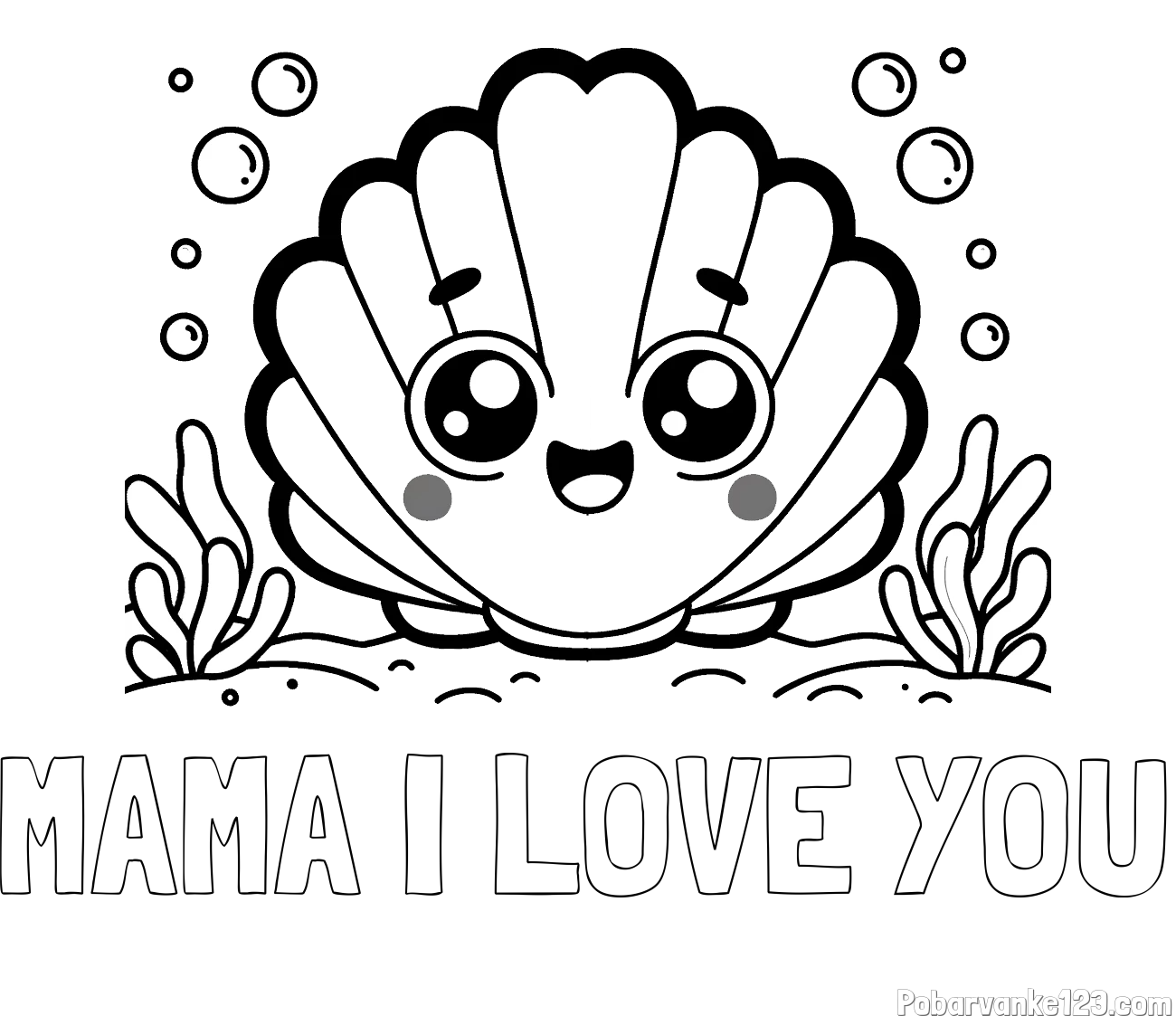 Pobarvanka imena MAMA I LOVE YOU in pobarvanka nasmejane školjke