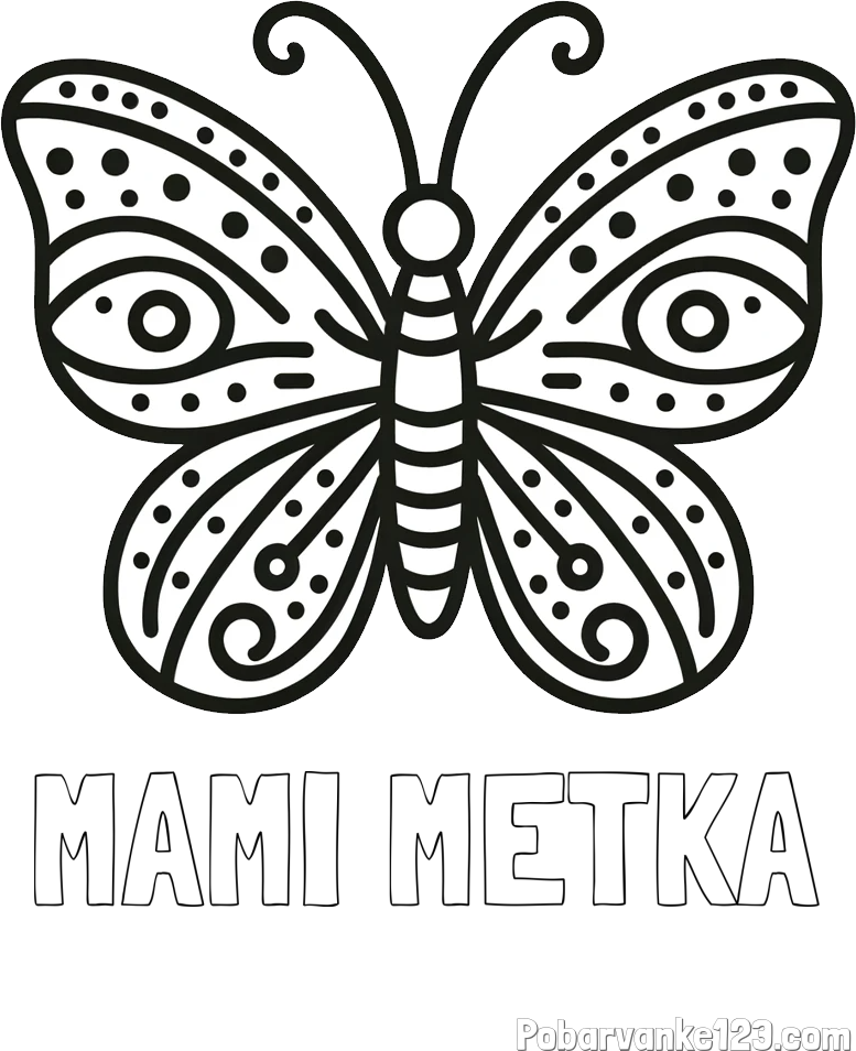 Pobarvanka imena MAMI METKA in preprosta pobarvanka metulja
