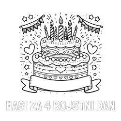 Online izdelana pobarvanka - Pobarvanka imena MASI ZA 4 ROJSTNI DAN in pobarvanka velike torte za rojstni dan