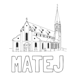 Online izdelana pobarvanka - Pobarvanka imena MATEJ in pobarvanka cerkev st.Mang iz leta 1828