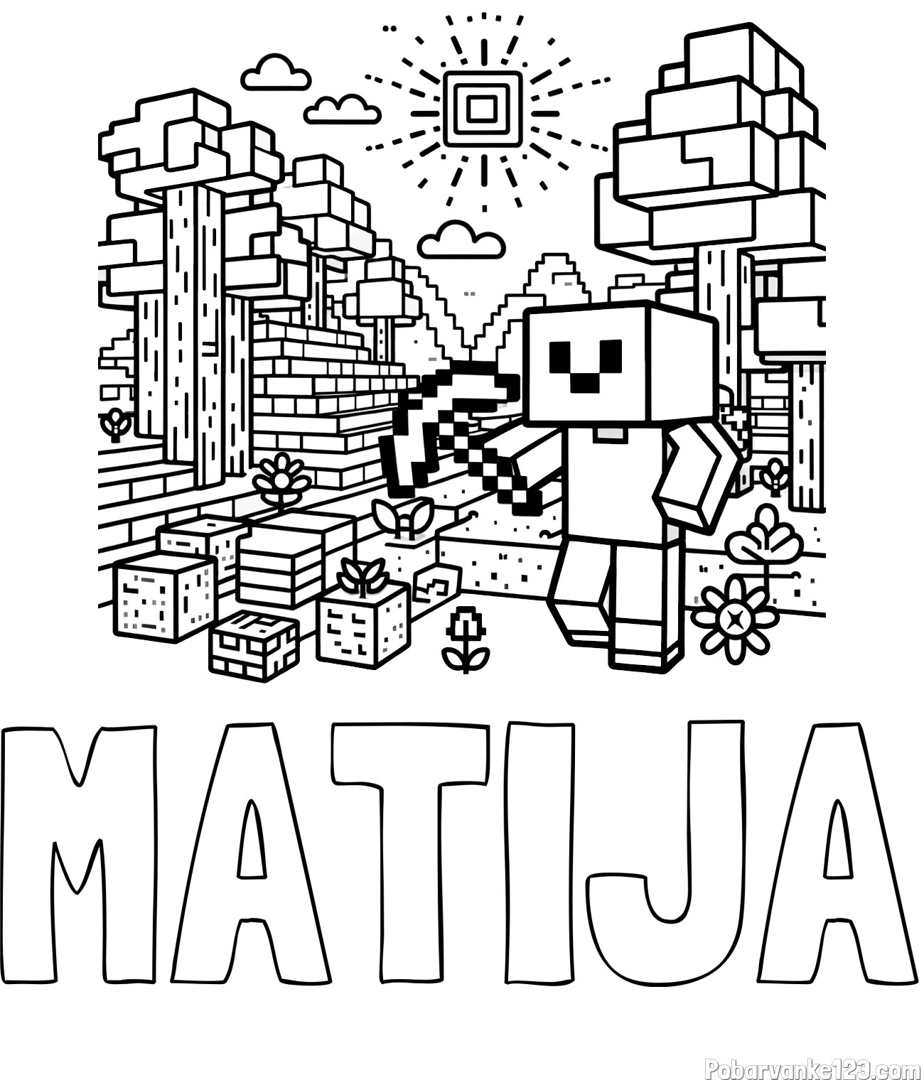 Pobarvanka imena MATIJA in pobarvanka Minecraft sveta