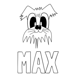 Pobarvanka imena MAX in preprosta pobarvanka nasmejanega kužka