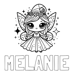 Online izdelana pobarvanka - Pobarvanka imena MELANIE in prikupna čarobna vila