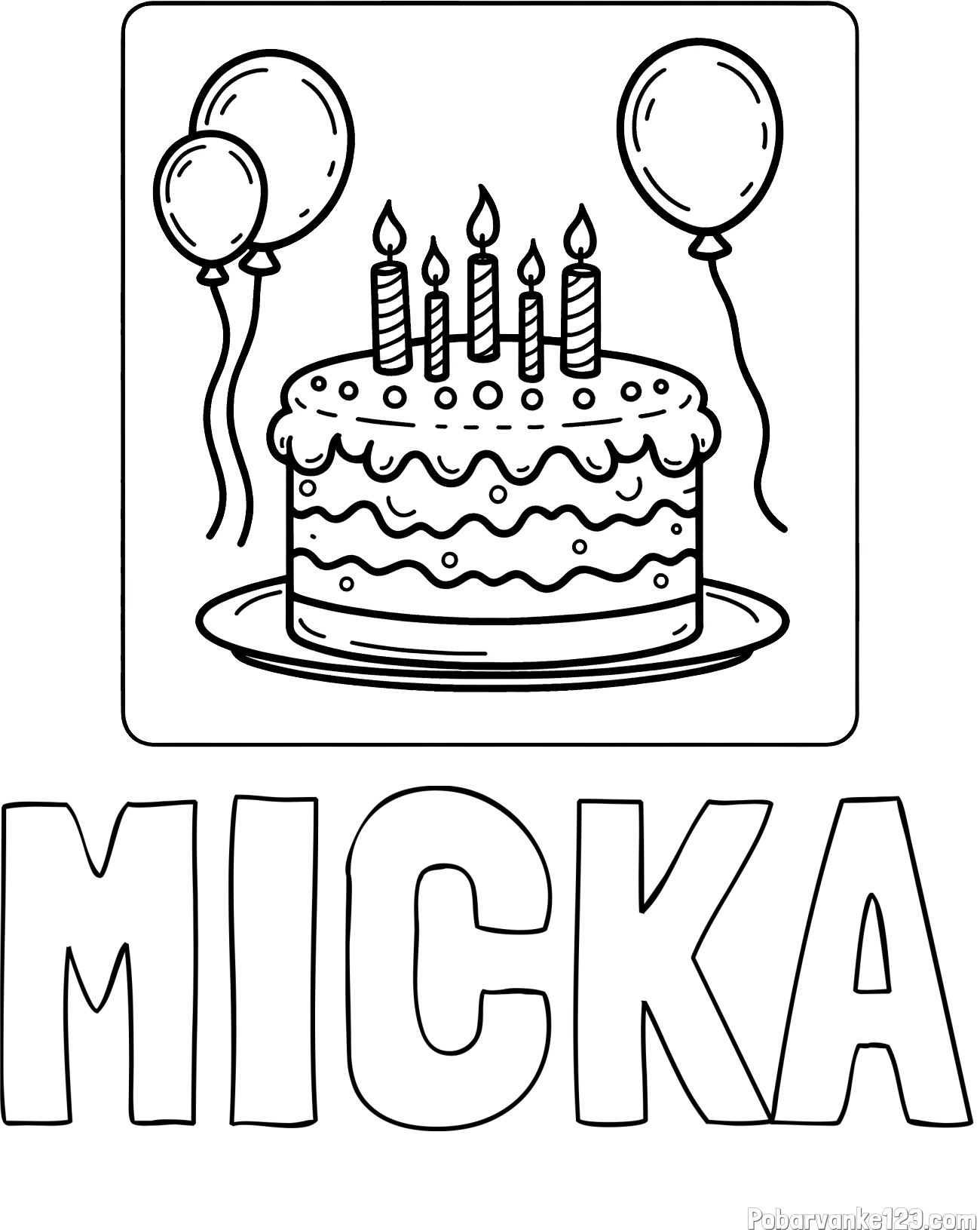 Pobarvanka imena MICKA in pobarvanka torte za 5. rojstni dan