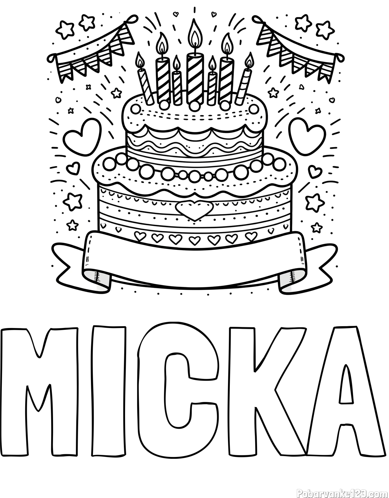 Pobarvanka imena MICKA in pobarvanka velike torte za rojstni dan