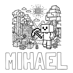 Online izdelana pobarvanka - Pobarvanka imena MIHAEL in pobarvanka Minecraft sveta