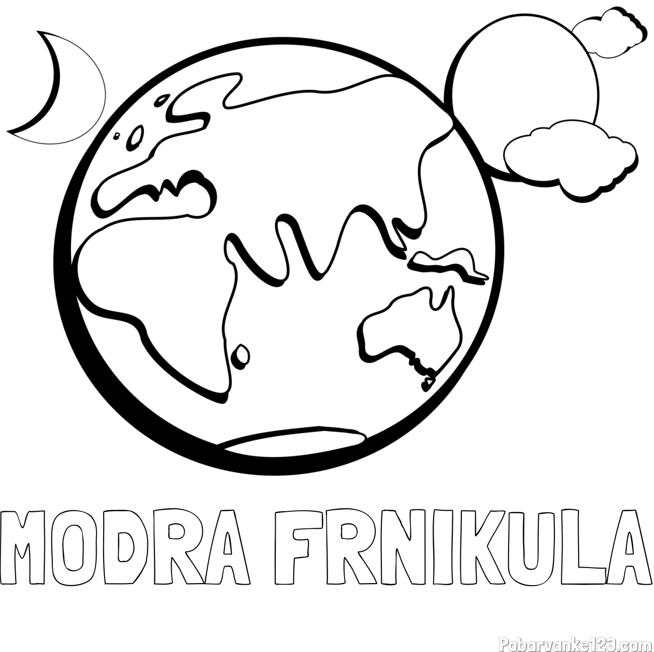 Pobarvanka imena MODRA FRNIKULA in pobarvanka planeta Zemlje, lune ter sonca