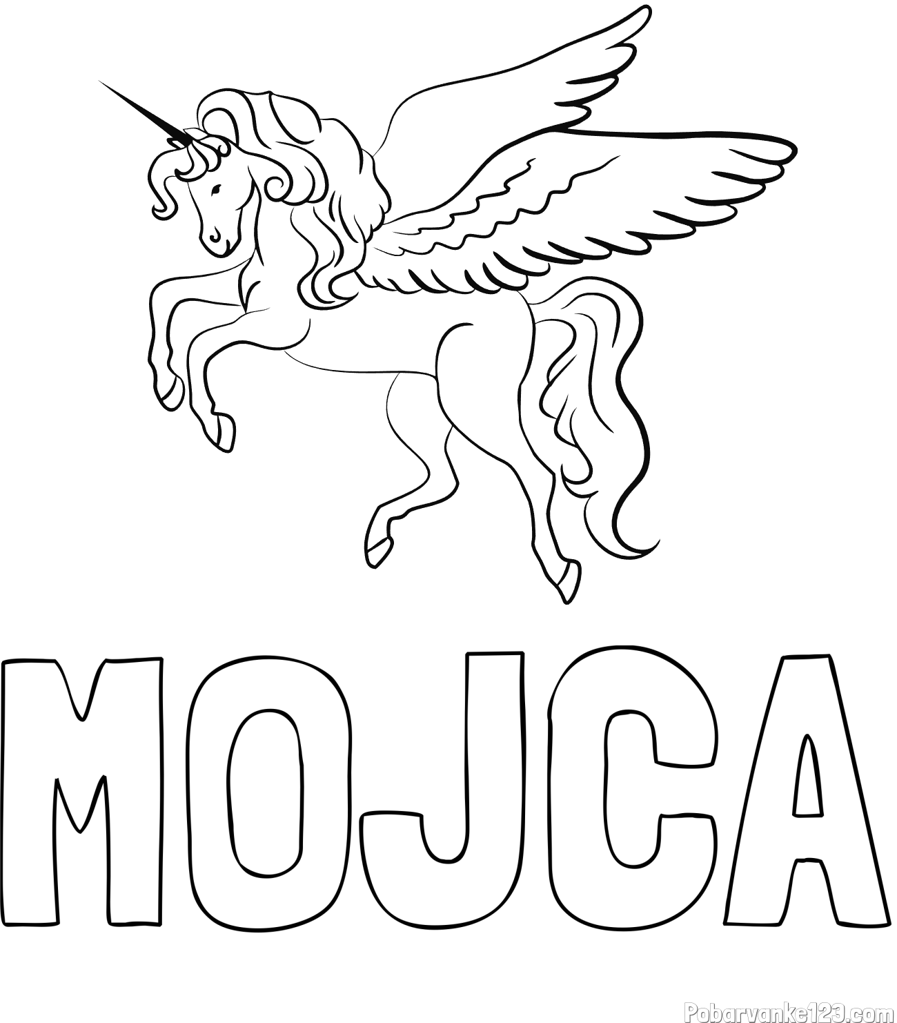 Pobarvanka imena MOJCA in lepa pobarvanka samoroga