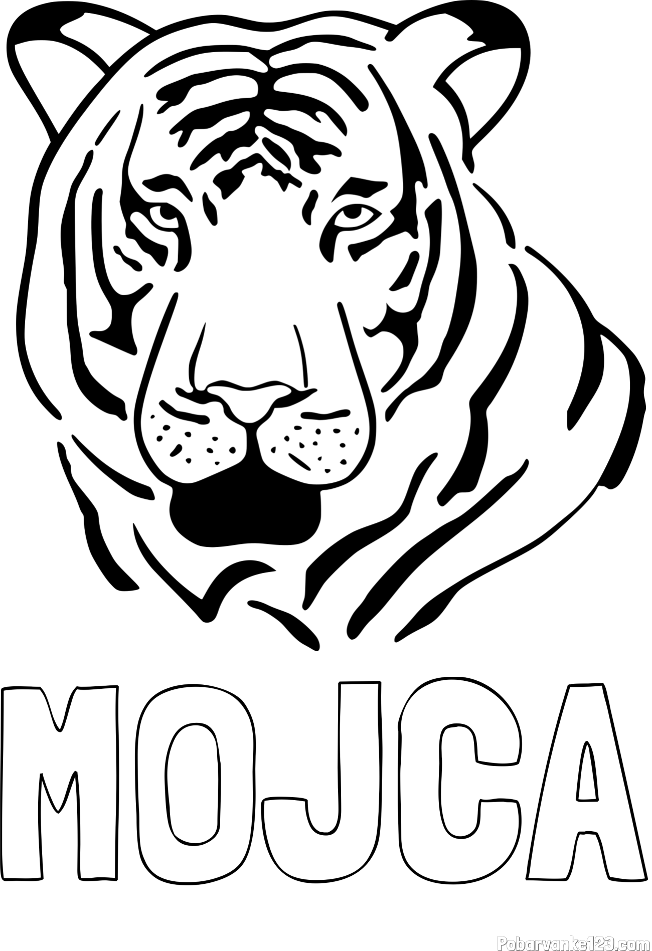 Pobarvanka imena MOJCA in pobarvanka glave odraslega tigra