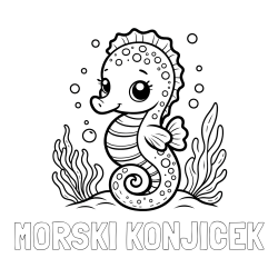 Pobarvanka imena MORSKI KONJIČEK in pobarvanka morskega konjička
