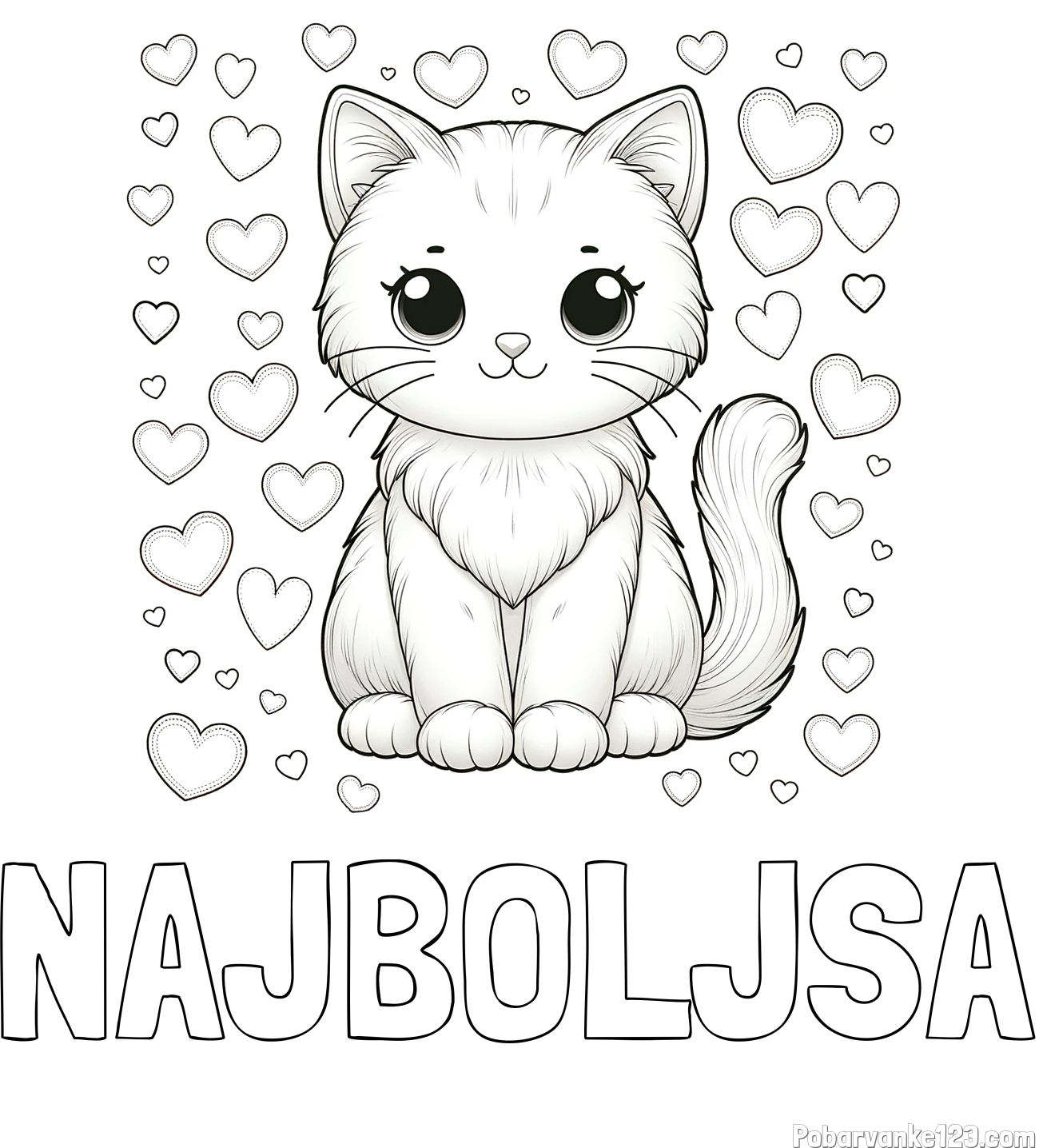 Pobarvanka imena NAJBOLJSA in pobarvanka ljubke mucke obdane s srčki