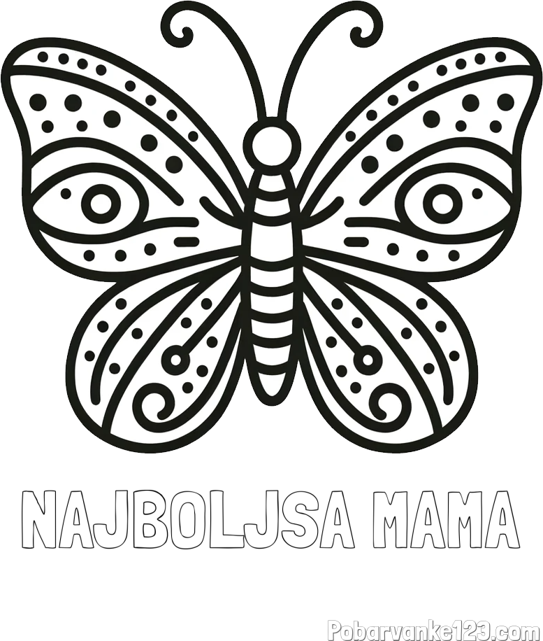 Pobarvanka imena NAJBOLJŠA MAMA in preprosta pobarvanka metulja