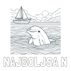 Online izdelana pobarvanka - Pobarvanka imena NAJBOLJŠA N in pobarvanka delfina v morju ter jadrnice