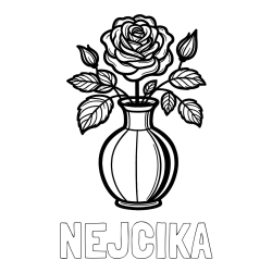 Online izdelana pobarvanka - Pobarvanka imena NEJČIKA in pobarvanka čudovite vrtnice v vazi