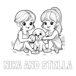 Pobarvanka imena NIKA AND STELLA in pobarvanka prijateljic s kužkom