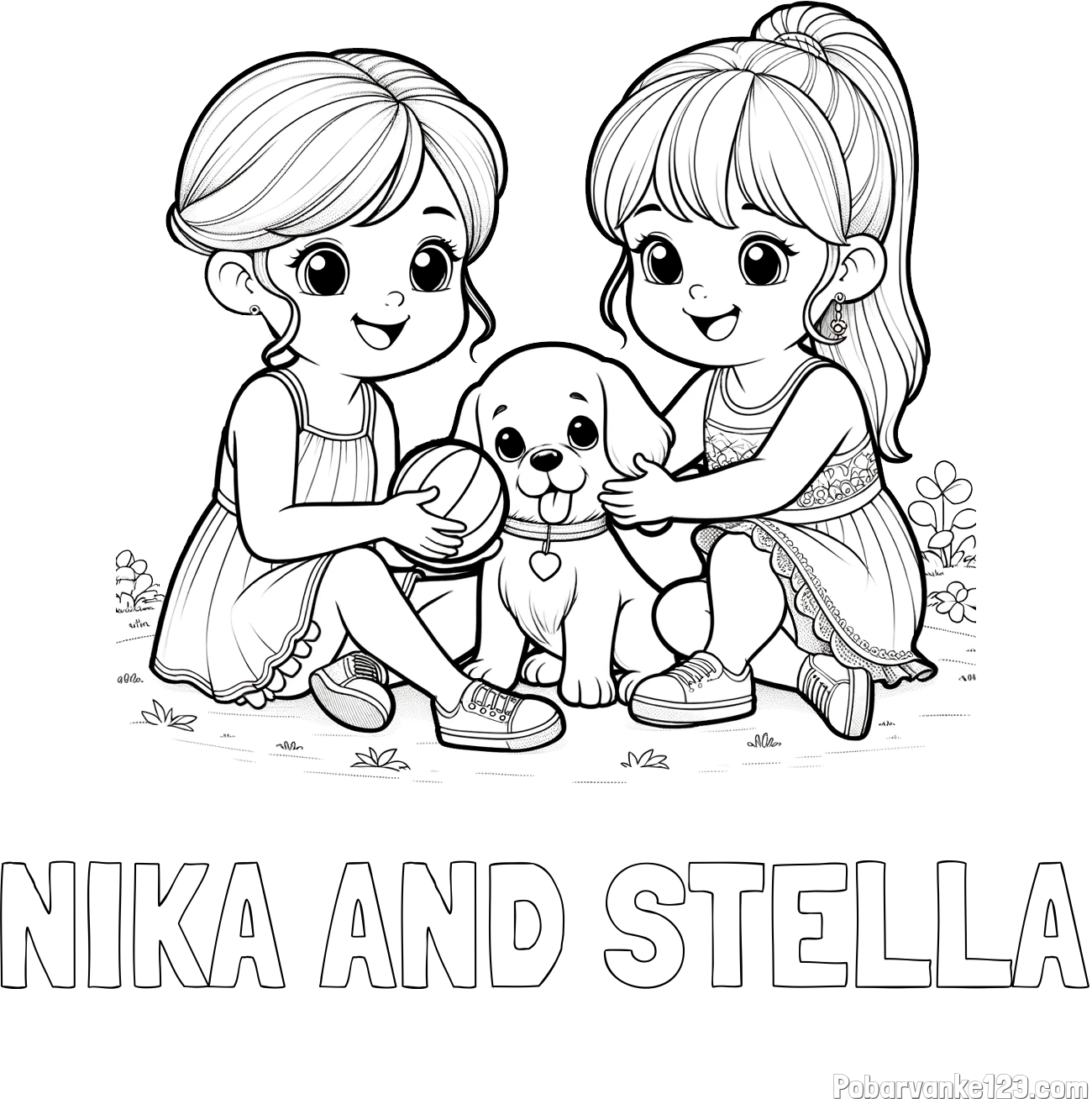Pobarvanka imena NIKA AND STELLA in pobarvanka prijateljic s kužkom