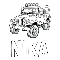 Online izdelana pobarvanka - Pobarvanka imena NIKA in pobarvanka džipa