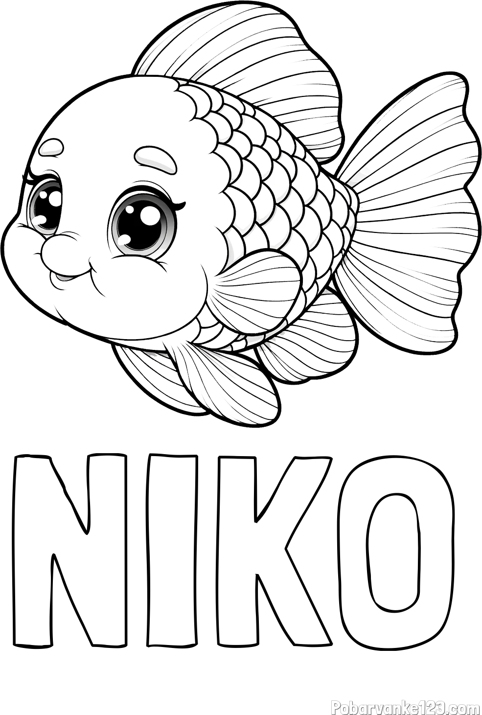 Pobarvanka imena NIKO in ljubka pobarvanka starejše ribe